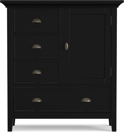SIMPLIHOME Redmond Storage Cabinet - 39 inch Wide Solid Wood Medium Storage Cabinet in Black, Transitional Accent Cabinet for Entryway or Living Room with 4 Drawers and Cabinet Storage