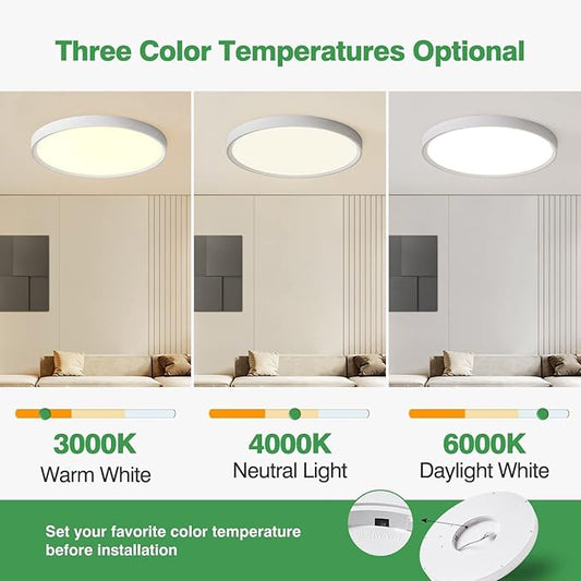 4PK 9 Inch LED Flush Mount Ceiling Light, 18W, 1860LM, 3000K/4000K/6000K CCT Selectable, Round Flat Panel Low Profile Ceiling Light Fitures for Hallway, Kitchen, Bedroom, Laundry Room