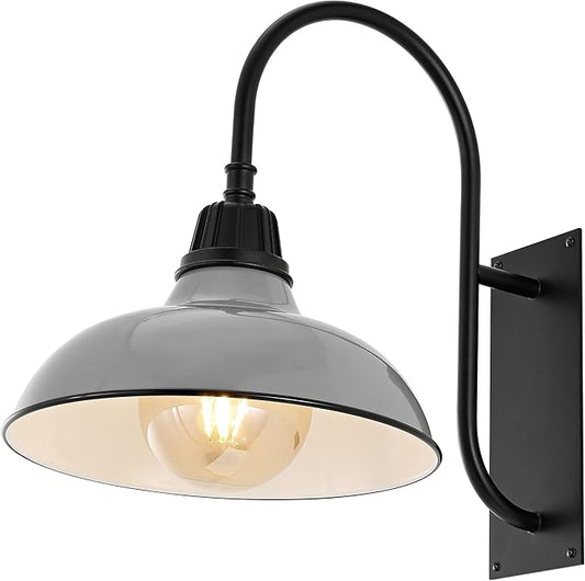 JONATHAN Y 12.25" Gray/Black 1-Light Farmhouse Gooseneck Outdoor Wall Sconce Lamp, with Black Metal Bowl Shade, Industrial Iron LED Porch Light for Patio Garage Entryway (JYL7614D)