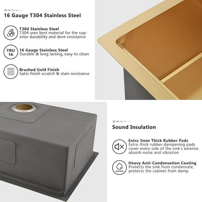 Gold Kitchen Sink Undermount-VASOYO 30x19 Undermount Kitchen Sink Workstation 16 Gauge Stainless Steel Gold Sinks Deep Single Bowl Under Mount Sinks with Cutting Board