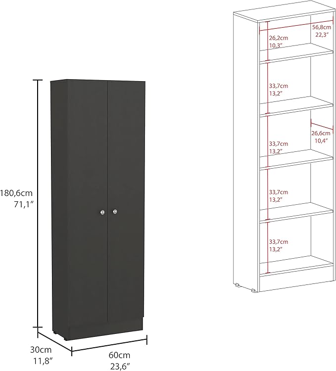 Modern Kitchen Pantry, Black Storage Cabinet with 5 Shelves & Double Door, Easy to Maintain, for Dining Room