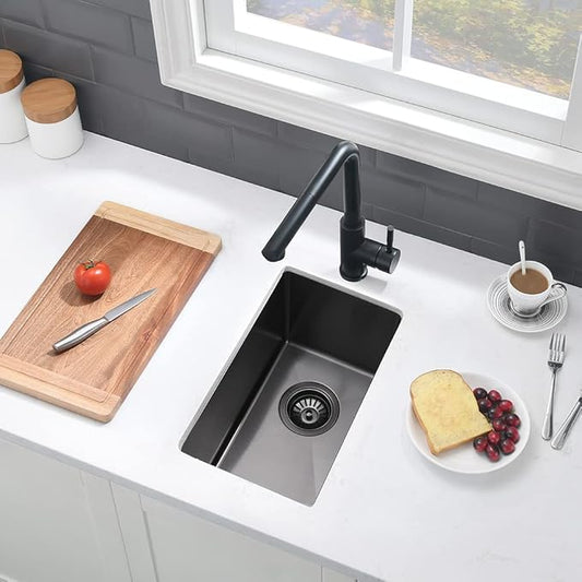 10 Inch Black Bar Sink Undermount-VASOYO 10x18 Small Kitchen Sink Undermount Wet Bar Sinks 16 Gauge Black Stainless Steel Single Bowl Deep Camping Rv Sinks Bowl with Bottom Grid&Drain