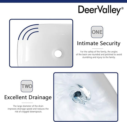 DeerValley Prism 19x15 Inch Rectangular Vessel Sink, White Porcelain Ceramic Above Counter Bathroom Basin, DV-1V432