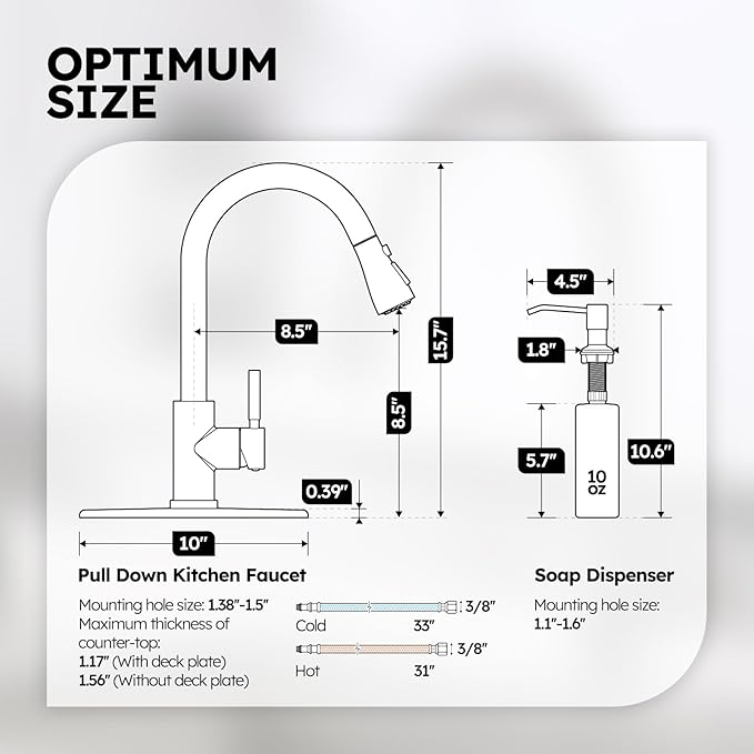 Arofa Kitchen Faucet with Soap Dispenser, Stainless Steel Kitchen Sink Faucet with Pull Down Sprayer 3 Mode Single Handle Gooseneck Pull Out Kitchen Faucet for 2/4 Hole, Brushed Nickel