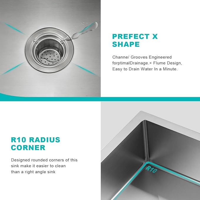 20x16 Inch Undermount Kitchen Sink, Brushed Stainless Steel Compact Sink for Small Kitchen & Bar, 6 inch Deep Wet Bar Sink Single Basin Bowl