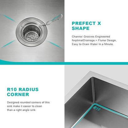18 x 18 inch Undermount Kitchen Sink, Brushed Stainless Steel Single Bowl Small Sink, 6 inch Deep Wet Bar Sink for Compact Kitchen & Bar,D18"xW18"xH6"