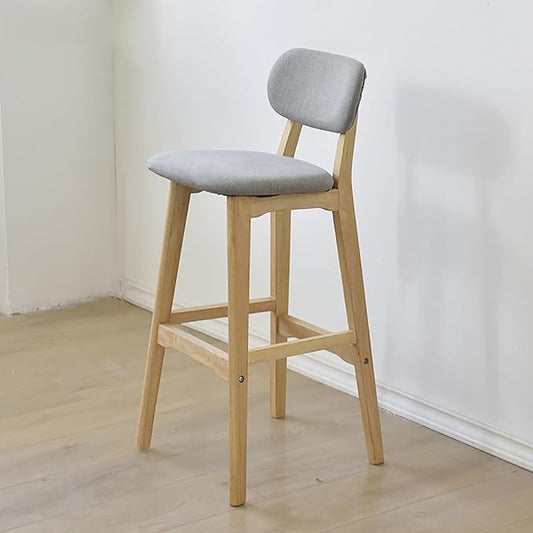 28" Counter Height Stools Set of 2, Farmhouse with Curved Back Solid Wood Legs, Linen Kitchen Island Dining Chairs,Natural a-Set of 2