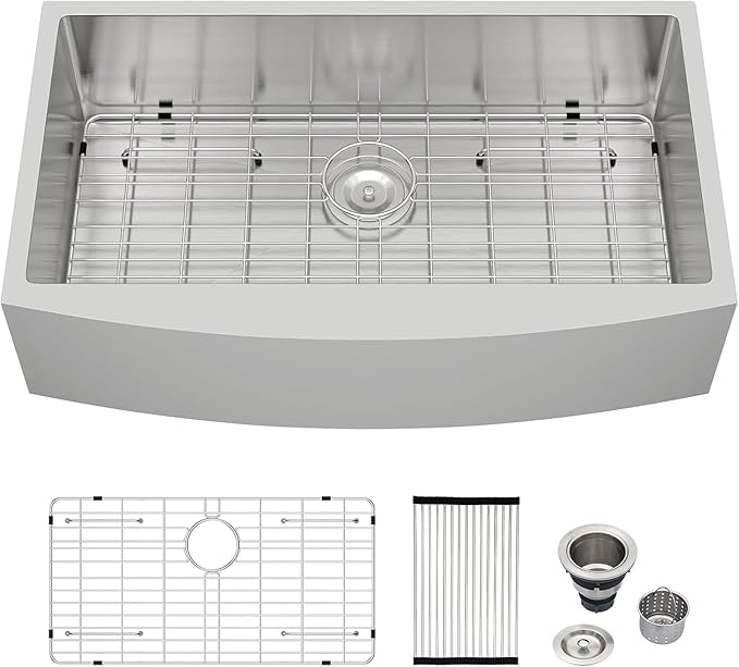 Logmey 33 Inch Apron Front Farmhouse Kitchen Sink,33x20 Premium 16 Gauge Stainless Steel Deep Single Bowl Sink,Ideal for Home Cooking,Cleaning & Daily Kitchen Use,Noise Reduction