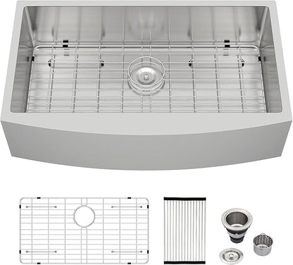 Logmey 33 Inch Apron Front Farmhouse Kitchen Sink,33x20 Premium 16 Gauge Stainless Steel Deep Single Bowl Sink,Ideal for Home Cooking,Cleaning & Daily Kitchen Use,Noise Reduction