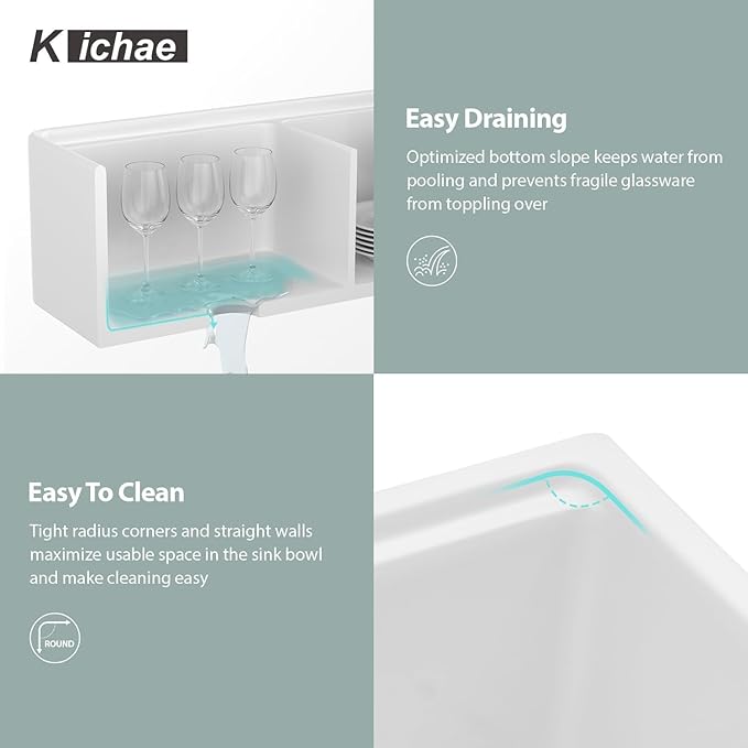 33 White Farmhouse Kitchen Sink Double Bowl - Kichae 33" x 20" Ledge Workstation Fluted Apron Front Ceramic Porcelain Farm Sinks Single Bowl