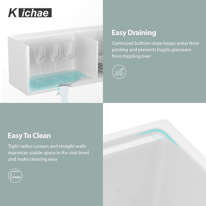 33 White Farmhouse Kitchen Sink Double Bowl - Kichae 33" x 20" Ledge Workstation Fluted Apron Front Ceramic Porcelain Farm Sinks Single Bowl