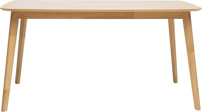 59" Mid-Century Solid Wood Island Table, Rustic Dining Table with Rubberwood Splayed Legs, Farmhouse Dining Table with Low-Maintenance Faux Wood Top for Family Meals, Natural