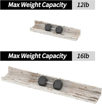 Giftgarden 24 Inch Wall Mounted Floating Shelves Set of 5, Distressed White Wood Wall Shelves for Bathroom, Bedroom, Kitchen, Living Room Storage and Decoration, Rustic Wooden Picture Ledge