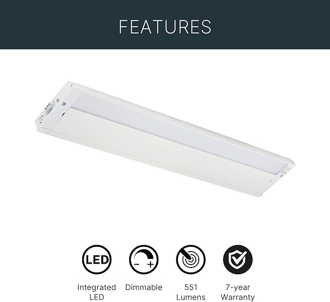 Kichler 4U Series 22" 120V LED Under Cabinet Light in White, 3000K, (22" L x 4.5" W x 1"H), 4U30K22WHT