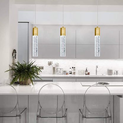 HAIXIANG Set of 3 Pendant Lights for Kitchen Island, White Light, Gold Crystal Linear Pendant Lighting, Bar Corner LED Light Fixtures Glam Drop Light