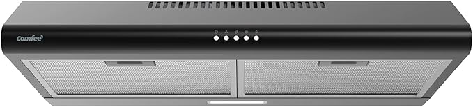 COMFEE' 30 Inch Under Cabinet Range Hood, 3-Speed Slim Black Hood Fan for Kitchen, Convertible Ducted/Ductless Vent Hood, Stove Hood Vent with Reusable Filters and 65dB Low Noise