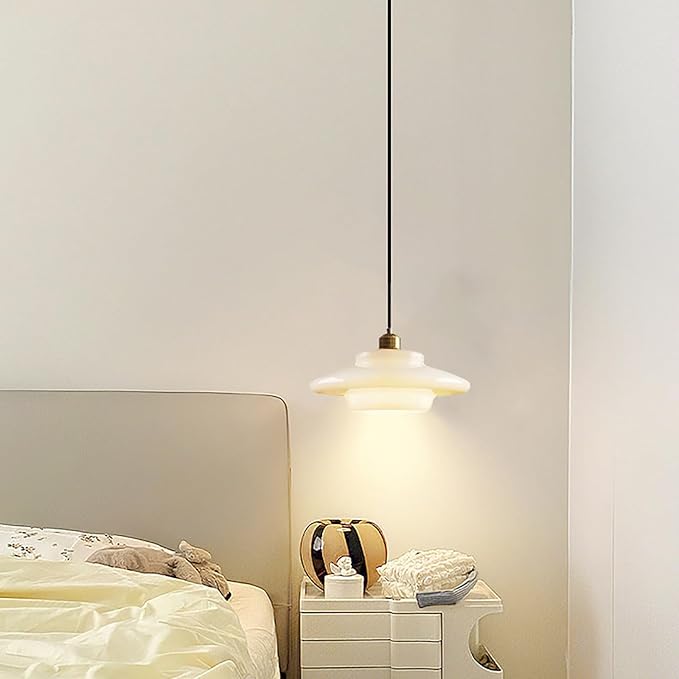 Vintage 12.6in White Glass Pendant Light Modern Spherical Hanging Lamp with Gold Metal Socket for Kitchen Island Dining Room Bedroom Living Room Hallway (12.6in)