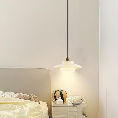 Vintage 12.6in White Glass Pendant Light Modern Spherical Hanging Lamp with Gold Metal Socket for Kitchen Island Dining Room Bedroom Living Room Hallway (12.6in)