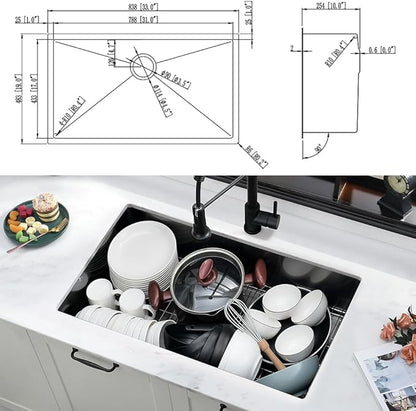 30 Inch Black Kitchen Sink with Faucet Combo-iAnomla 30x19 Black Stainless Steel Undermount Kitchen Sink 16 Gauge Single Bowl Deep Under Mount Sinks and Faucet Combo Set
