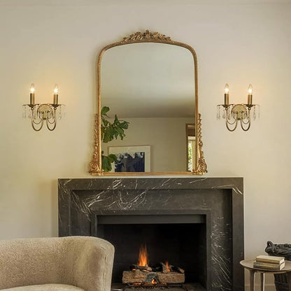 Crystal Wall Sconce Vintage Candle Wall Sconces Gold Wall Lamp Antique Sconces Hardwired Wall Lighting Vanity Light Victorian Wall Sconce Lighting for Living Room Hallway Bathroom Bedroom