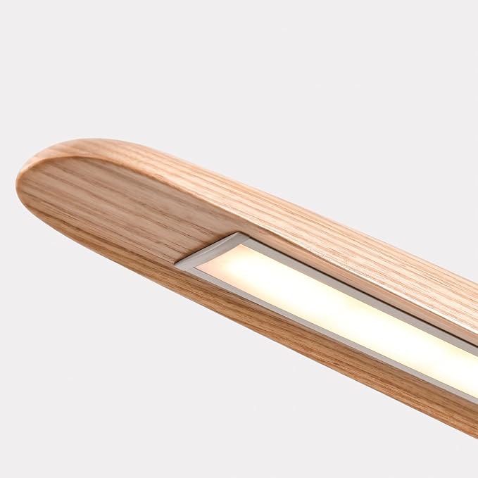 YISDESIGN 39" 24W Wood LED Linear Pendant Light Fixture Led Dining Room Light Dimmable Hanging Light Fixture for Dining Room Kitchen Island Pool Table Lights Natural Wood Color