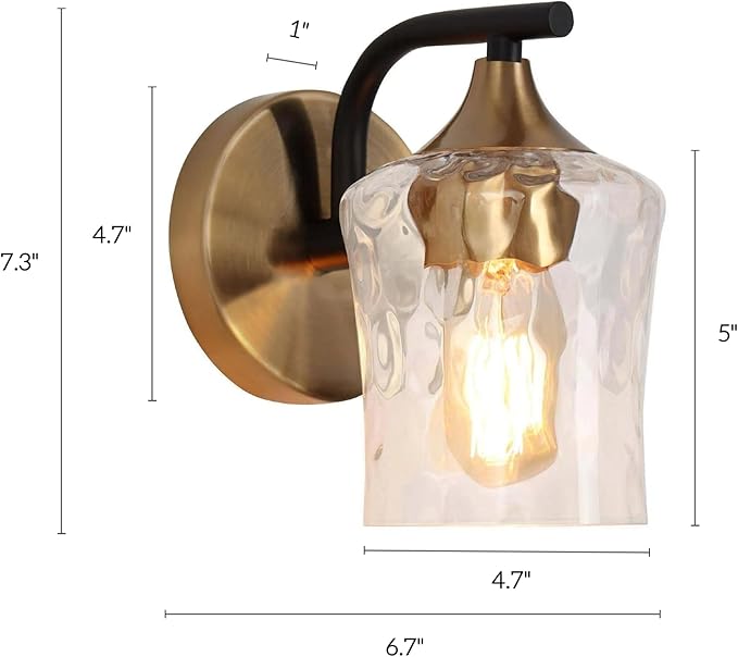 KSANA Black and Gold Sconce, Modern Wall Sconces Lighting Fixture with Textured Glass and Brass Finish for Bathroom, Bedroom, Hallway and Living Room