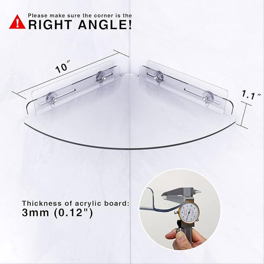 Bakzon Acrylic Corner Shelves, 2 Pack Adhesive Shower Caddy Organizer for Tile Walls, Wall Mounted Clear Bathroom Shelves for Inside Shower & Kitchen Storage