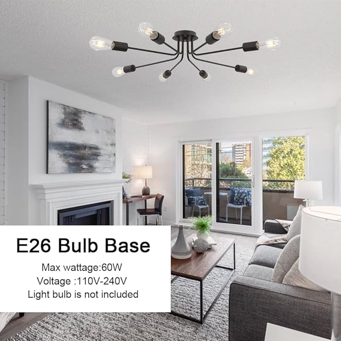 Modern 8 Light Ceiling Light Industrial Metal Oil Rubbed Bronze Sputnik Chandelier Semi Flush Mount Light for Dining Room Living Room Kitchen Bedroom Cafe Bar Hallway