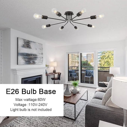 Modern 8 Light Ceiling Light Industrial Metal Oil Rubbed Bronze Sputnik Chandelier Semi Flush Mount Light for Dining Room Living Room Kitchen Bedroom Cafe Bar Hallway