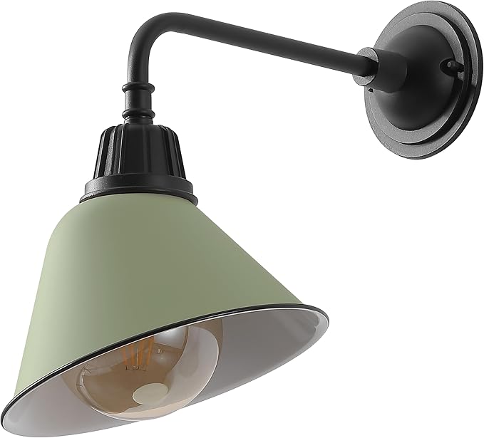 JONATHAN Y 9.63" Matte Olive Green/Black Farmhouse Outdoor Sconce, Industrial LED Wall Light, Gooseneck Arm Barn Lamp with Metal Bell Shade for Porch, Patio, Kitchen, LED Bulb Included (JYL7612I)