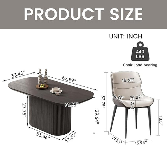 Miuuod 62.99" Large Modern Dining & Kitchen Table Set,1 Dining Table with 4 Cushion Chairs for 6-8,Oval Dining Table,Coffee Table Space-Saving Dining Table,Dark Grey