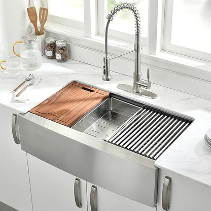 33Inch Farmhouse Sink Workstation -VOKIM 33"x22" Apron Front Kitchen Sink Single Bowl 16 Gauge Stainless Steel Kitchen Farm Kitchen Sinks with Accessories