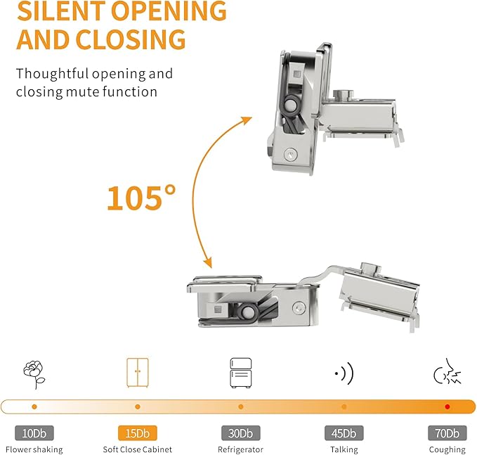 Chibery 20 Pack 1/2" Overlay 3D Soft Close Concealed Hinge, Face Frame Door, Small Angle Slow Close, Self Closing Hidden Satin Nickel, 105° Concealed Stainless Steel Hinges for Kitchen Cabinet Door