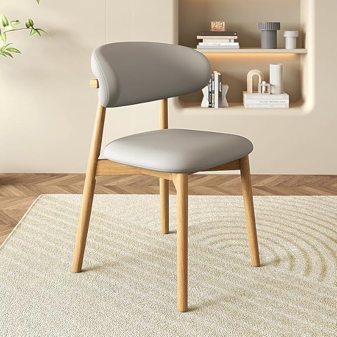 Upholstered Dining Chairs Set of 4, Kitchen Chairs with Solid Wooden Frame Leather Padded Seat, Modern Farmhouse Decor Dining Room Chair for Home Office Living Room Vanity,Natural/Gray Leather