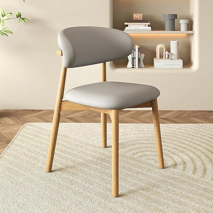 Upholstered Dining Chairs Set of 4, Kitchen Chairs with Solid Wooden Frame Leather Padded Seat, Modern Farmhouse Decor Dining Room Chair for Home Office Living Room Vanity,Natural/Gray Leather