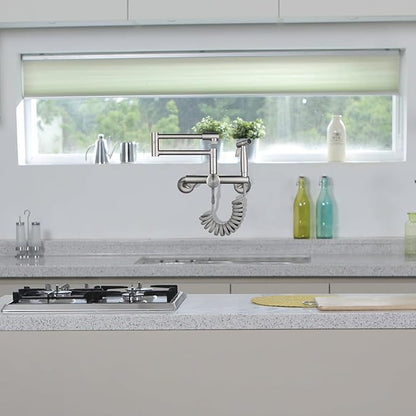 Wall Mount Kitchen Sink Faucet 4"/6"/8" Center, Folding Commercial Faucet, Pot Filler Faucet with Side Sprayer