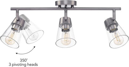 GLOBE Electric 64000045 24" 3-Light Track Lighting, Pewter, Clear Glass Shades, Ceiling Light, Pivot Shade, 3 Bulb, Kitchen Lights, E26 Socket