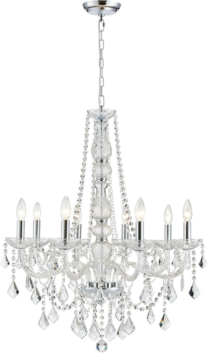 WUZUPS 8-Light Crystal Candle Chandelier Pendant Ceiling Light Modern Lighting Fixture for Bedroom Hallway Bar Kitchen Bathroom, H 35.4" W 27.6", E12 Base, Chrome