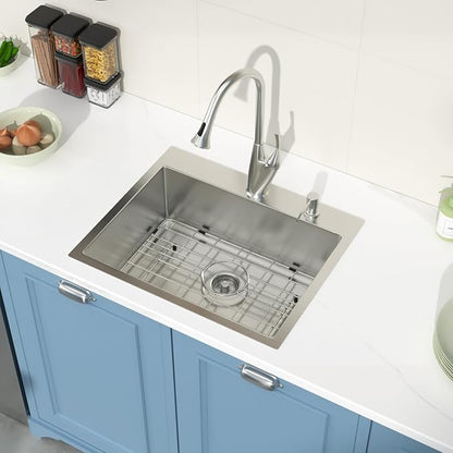 Drop in Bar Sink 22x18 Inch 16 Gauge Stainless Steel Handmade Topmount Kitchen Sink Single Bowl - 8 Inches Deep