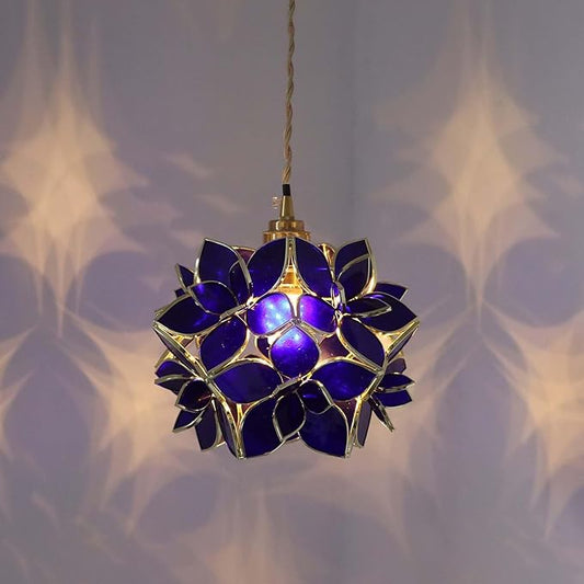 Bieye L11016 Petals Tiffany Style Stained Glass Ceiling Pendant Light for Home Decoration (Cobalt Blue, 8" Rose Lily)