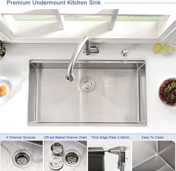 Stainless Steel Kitchen Sink Undermount-Hovheir 25x19 Undermount Kitchen Sink Workstation Sinks 16 Gauge Stainless Steel Single Bowl Deep Under Mount Sinks with Cutting Board