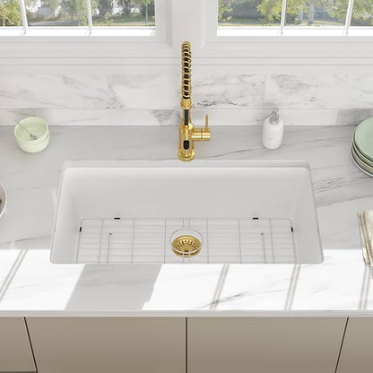 33 Granite Composite Kitchen Sink - Beslend 33x19 Inch Granite Kitchen Sink Undermount White Quartz Sink Classic Under Counter Single Bowl Sink Basin