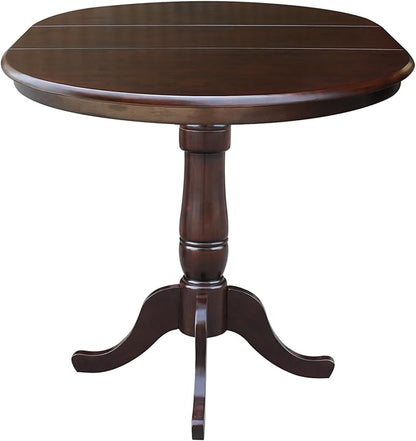 International Concepts 36-Inch Round Top Pedestal Table with 12-Inch Leaf, 36-Inch Counter Height, Rich Mocha