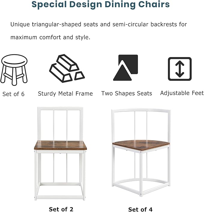 RuiSiSi Modern Dining Table Set for 6 Kitchen Table Set with 6 Dining Chairs and Faux Marble Tabletop for Kitchen, Dining Room, Small Space, Cherry+White