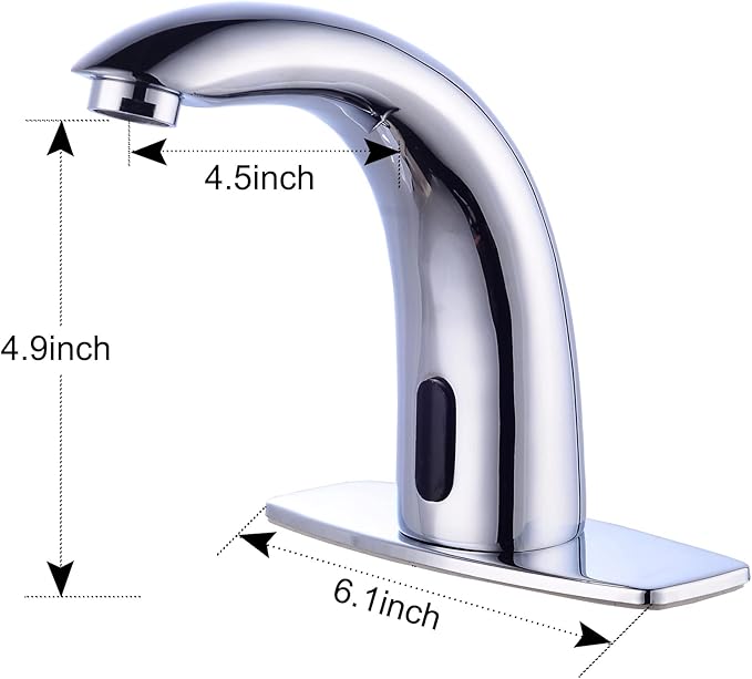 Automatic Touchless Bathroom Sink Faucet Motion Activated Sensor Faucets Hands Free Commercial Tap with Hole Cover Deck Plate Battery Operated Control Box Adjustable Temperature Mixer（Chrome）