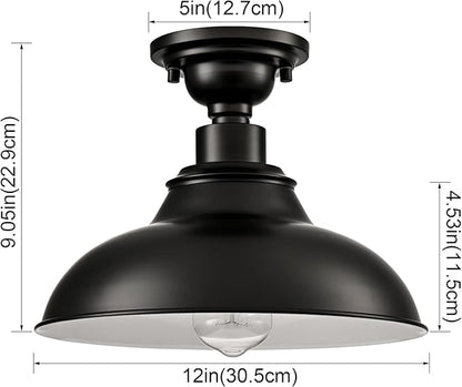 SAMTEEN Farmhouse Black Semi Flush Mount Ceiling Light 2 Pack Modern Barn Ceiling Light Fixtures 12-Inch Matte Black Flush Mount Light for Hallway Bedroom Kitchen Loft
