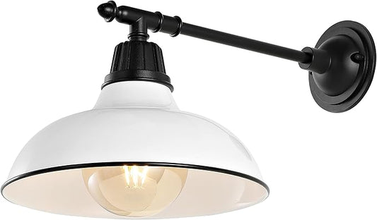 JONATHAN Y 12.25" White/Black 1-Light Industrial Farmhouse Outdoor Sconce, Iron Wall Light with LED Bulb, Metal Bowl Shade, Vintage Porch Lamp for Entryway Patio Kitchen JYL7615A