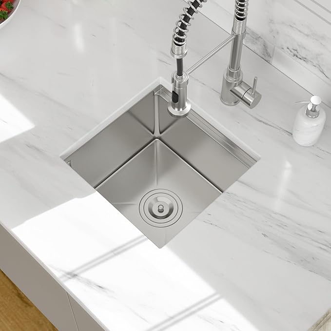 15 Undermount Kitchen Sink - Beslend 15x15 Inch Under Counter Sinks Stainless Steel Ledge Workstation Bar Prep Sink 16 Gauge Single Bowl