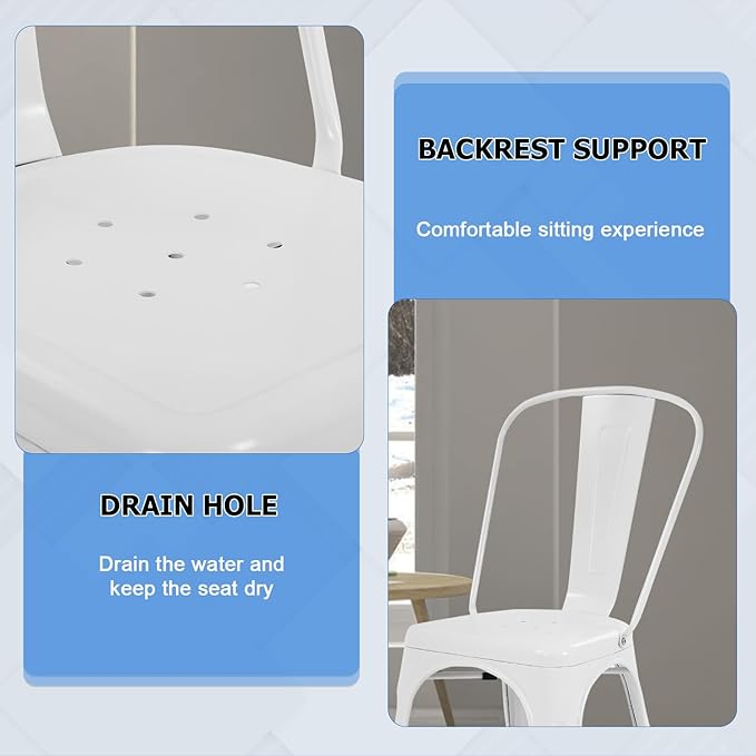 FDW Metal Dining Chairs Set of 2 Modern Patio Chair 18 Inch Indoor Outdoor Chairs Kitchen Chairs Metal Chairs Restaurant Chair Seat Height Metal Stackable Chair 330 LBS Weight Capacity