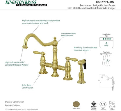 Kingston Brass KS3277ALBS Kitchen Faucet with Side Sprayer, Brushed Brass, 13.06 x 14.06 x 9.44